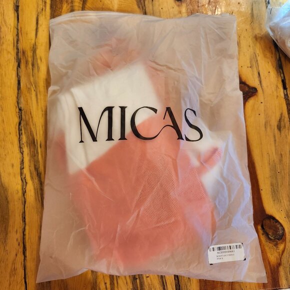 Micas Women's Small Color Block Backless Cami Knit Maxi Dress Pink Peach White - Picture 4 of 7